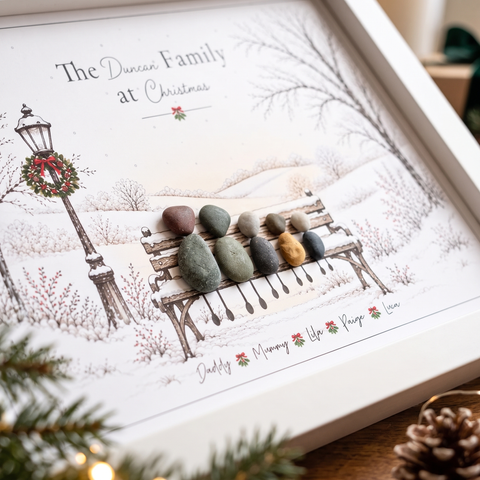 Personalised Christmas Bench Family Pebble Picture Gift — The Storybook Collection | Unique Christmas Gift | Grandparent Gift