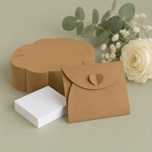 Daisy Maison white gift note with small kraft heart-fastening holder, perfect for weddings and special gifts