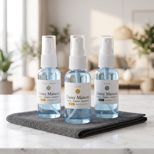 Daisy Maison Spring and Summer, Autumn and Winter 30 ml picture cleaning sprays with grey microfibre cloth