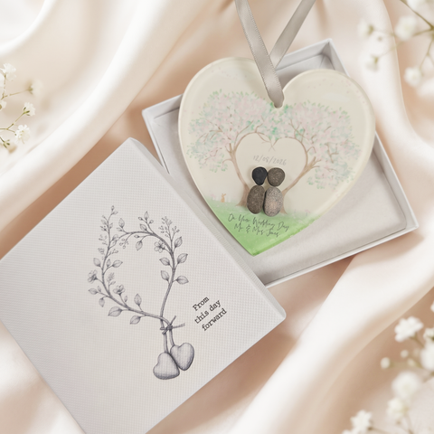 Personalised 'Wedding Love Tree' Pebble Hanging Heart Gift