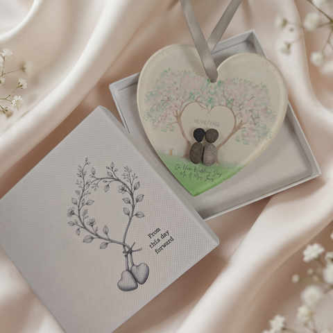Personalised Wedding Love Tree pebble hanging heart in a From This Day Forward gift box