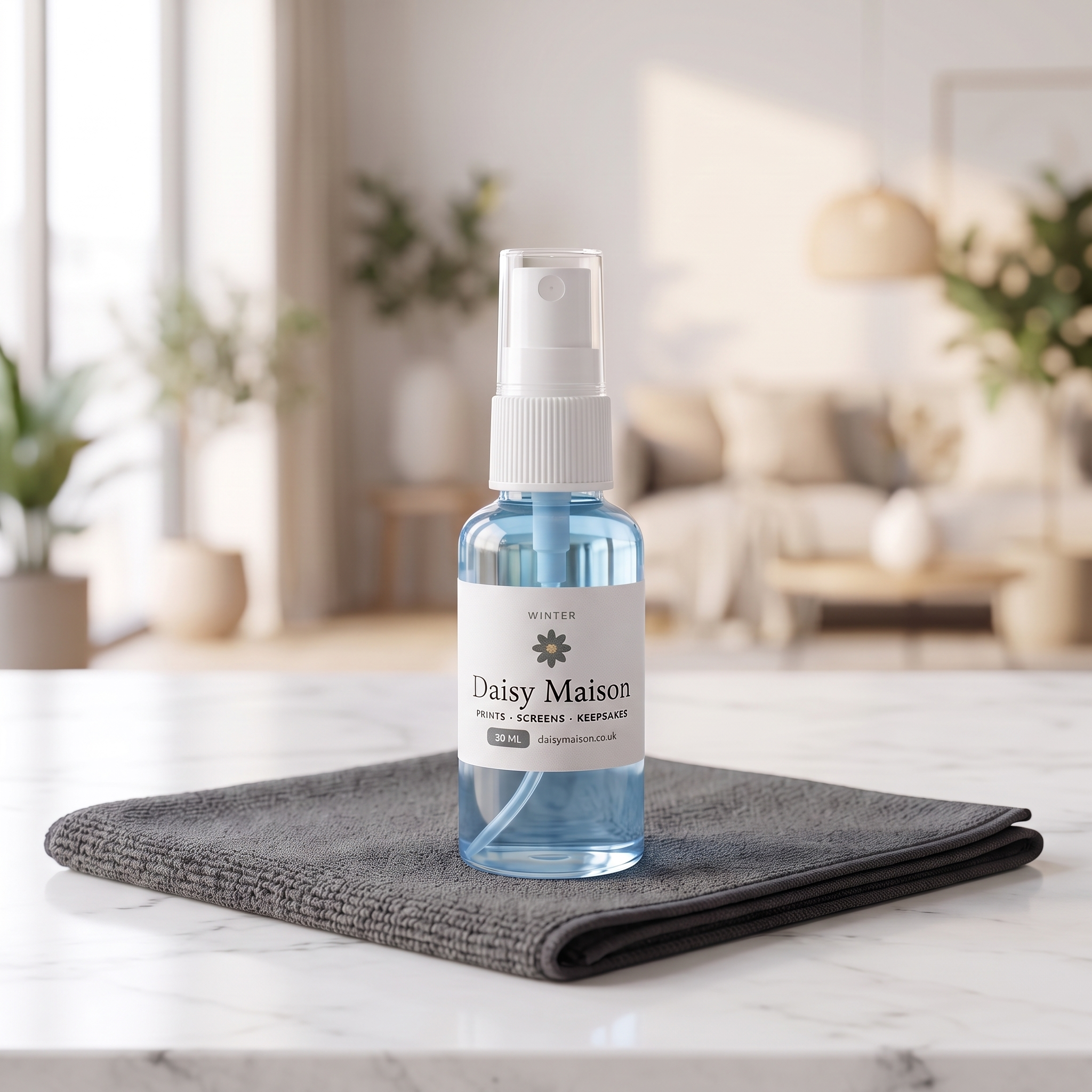 Daisy Maison Winter 30 ml picture cleaning spray with grey microfibre cloth