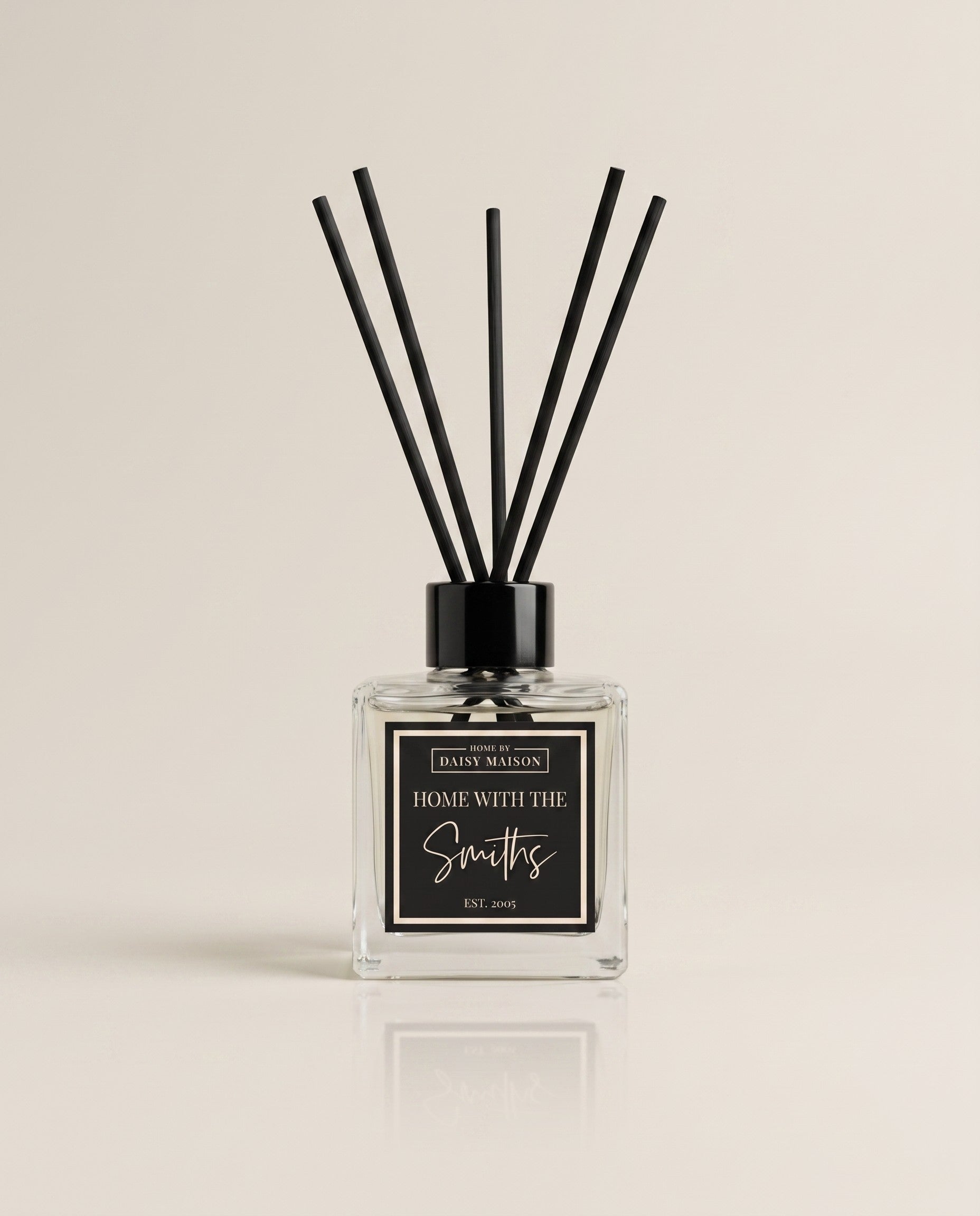 Home With The family personalised reed diffuser, front view