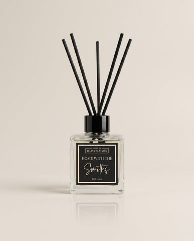 Home With The family personalised reed diffuser, front view