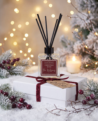 Personalised Christmas reed diffuser, Christmas With The Wilsons, 150ml