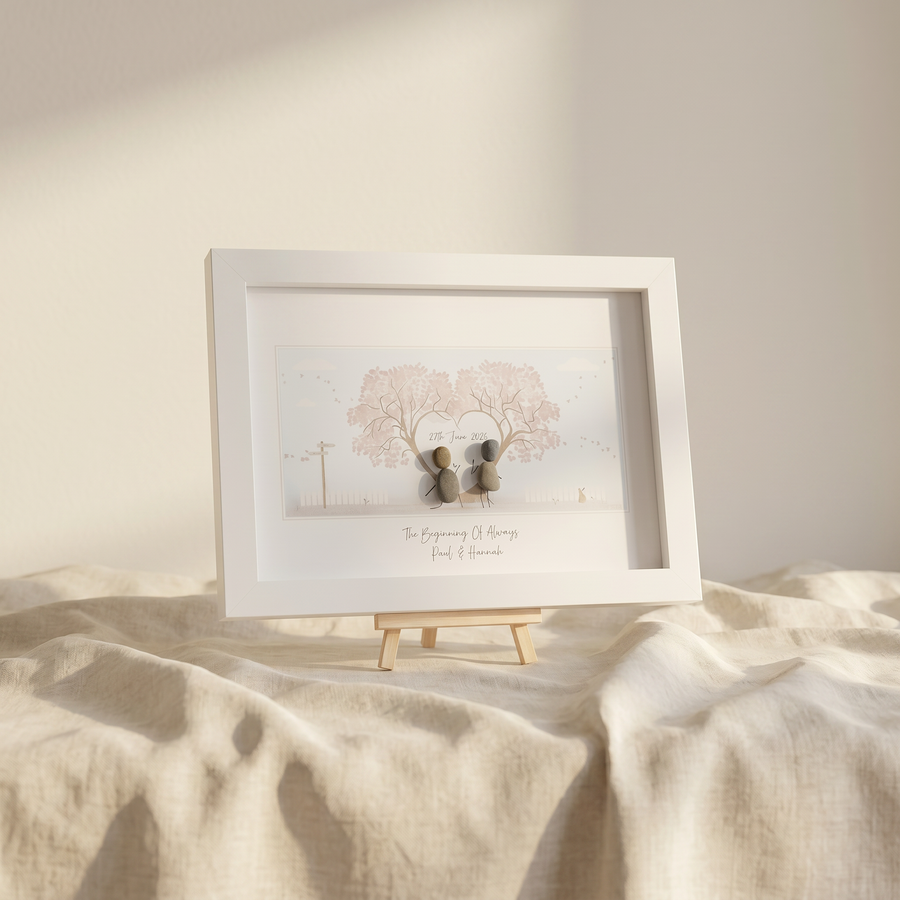 Always & Forever personalised pebble picture displayed on a wooden easel