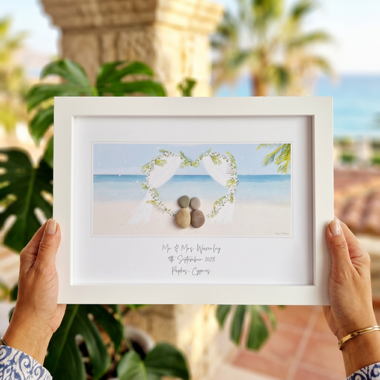 Beach Wedding Personalised Pebble Picture Gift
