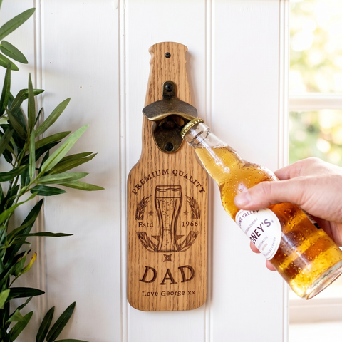 Dad/Grandpa 'Premium Quality' Personalised, Oak Veneer Bottle Opener Gift