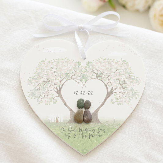 Personalised 'Wedding Love Tree' Pebble Hanging Heart Gift