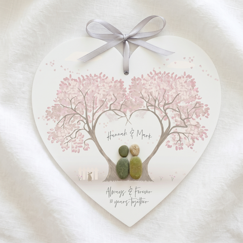 Personalised Couple Always & Forever Pebble Hanging Heart Gift | Unique Wedding Anniversary Present UK