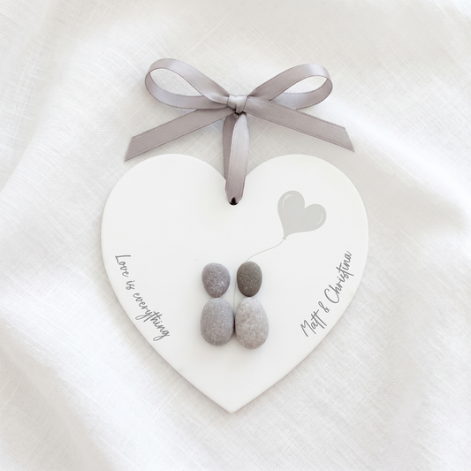 Personalised Couple Pebble People Hanging Heart Gift