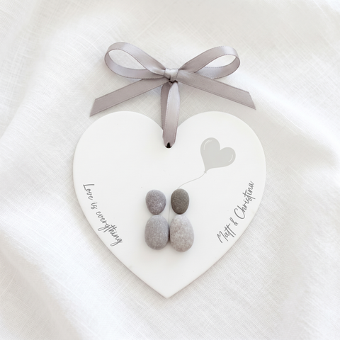 Personalised Couple Pebble People Hanging Heart Gift