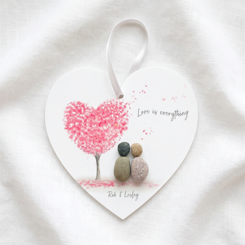 Personalised Couple "Love Tree" Pebble Hanging Heart Gift (6 colours)