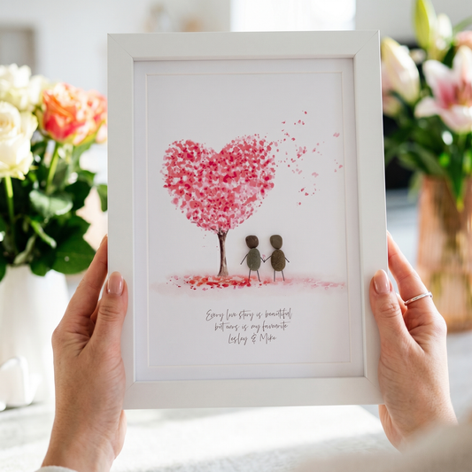 Couple 'Love Tree' Personalised Pebble Picture Gift (6 colour options)
