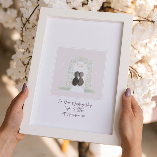 Wedding Flower Arch Personalised Pebble Picture Gift
