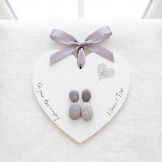 Personalised 'Anniversary' Pebble People Hanging Heart Gift
