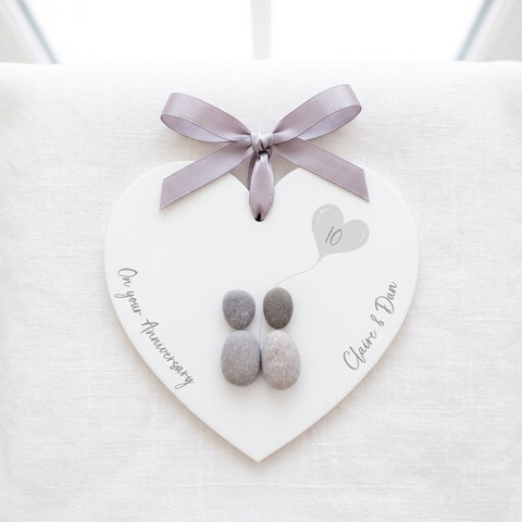 Personalised 'Anniversary' Pebble People Hanging Heart Gift