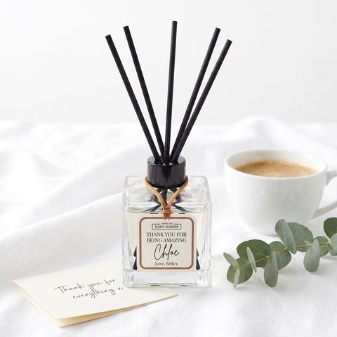 Personalised friendship reed diffuser with a handwritten thank-you note and coffee, Thank You For Being Amazing, Chloe