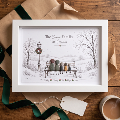 Personalised Christmas Bench Family Pebble Picture Gift — The Storybook Collection | Unique Christmas Gift | Grandparent Gift