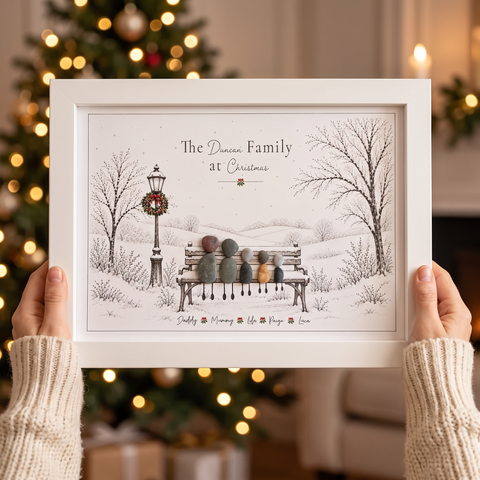Personalised Christmas Bench Family Pebble Picture Gift — The Storybook Collection | Unique Christmas Gift | Grandparent Gift