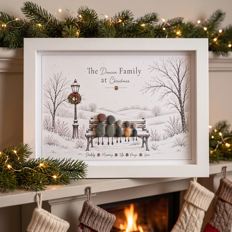 Personalised Christmas Bench Family Pebble Picture Gift — The Storybook Collection | Unique Christmas Gift | Grandparent Gift
