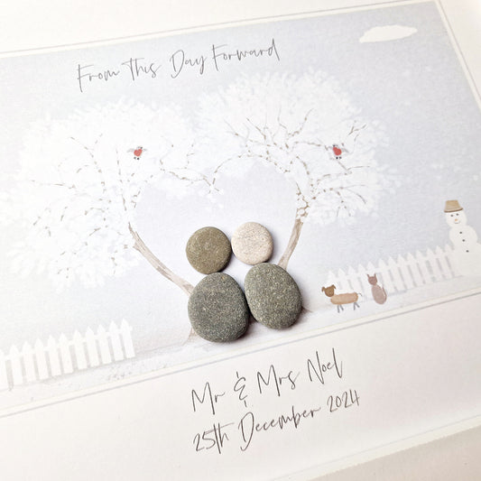 Love At Christmas Wedding Personalised Pebble Picture