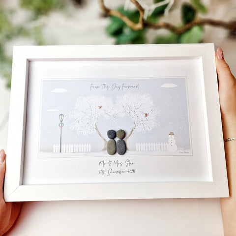 Love At Christmas Wedding Personalised Pebble Picture