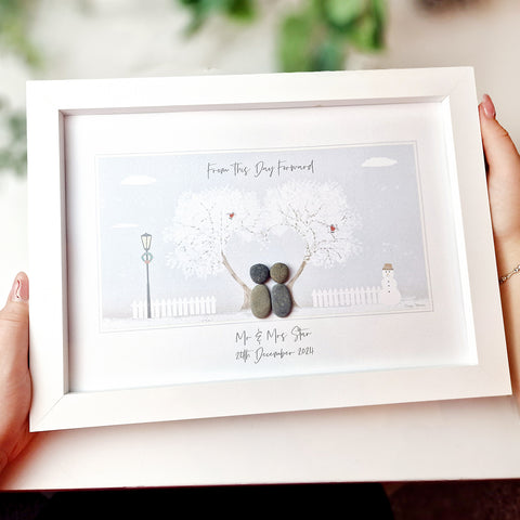 Love At Christmas Wedding Personalised Pebble Picture