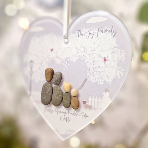 Personalised 'Love at Christmas' Christmas Family Pebble Heart Hanging Decoration