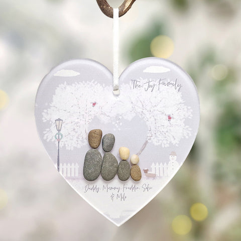 Personalised 'Love at Christmas' Christmas Family Pebble Heart Hanging Decoration