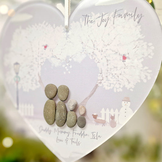 Personalised 'Love at Christmas' Christmas Family Pebble Heart Hanging Decoration