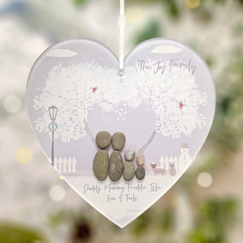 Personalised 'Love at Christmas' Christmas Family Pebble Heart Hanging Decoration