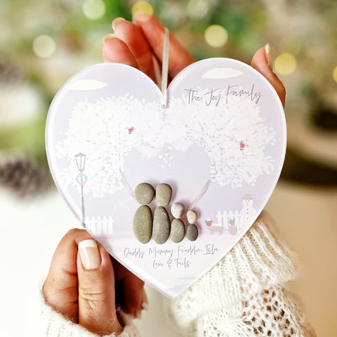 Personalised 'Love at Christmas' Christmas Family Pebble Heart Hanging Decoration