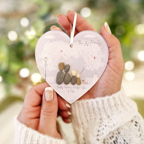 Personalised 'Love at Christmas' Christmas Family Pebble Heart Hanging Decoration