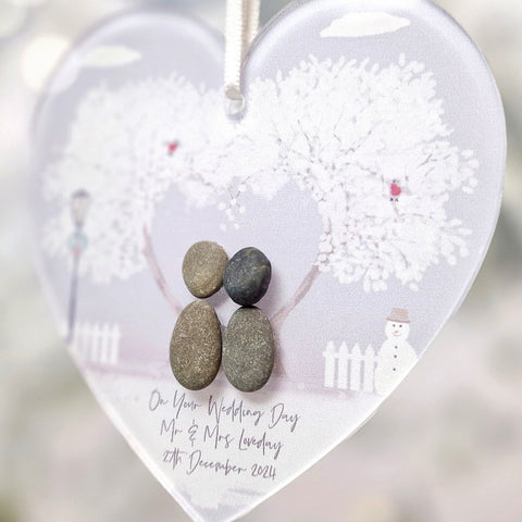 Personalised 'Love at Christmas' Christmas Wedding Pebble Heart Hanging Decoration