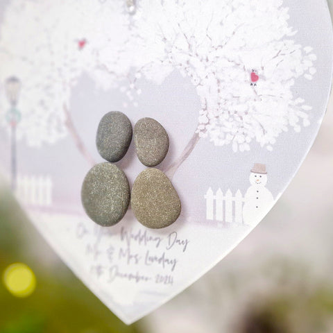 Personalised 'Love at Christmas' Christmas Wedding Pebble Heart Hanging Decoration