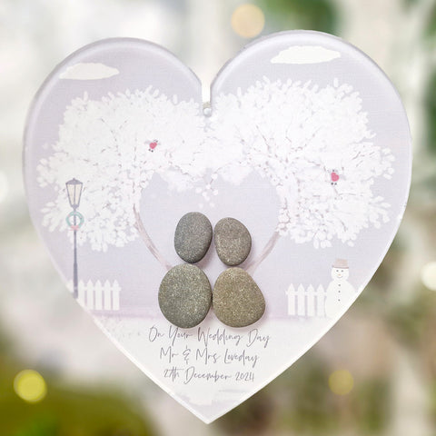 Personalised 'Love at Christmas' Christmas Wedding Pebble Heart Hanging Decoration