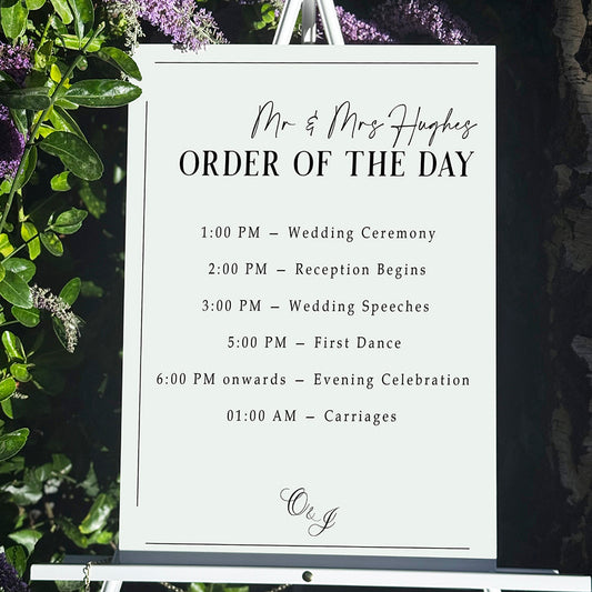 Riviera Wedding 'order of the day' board