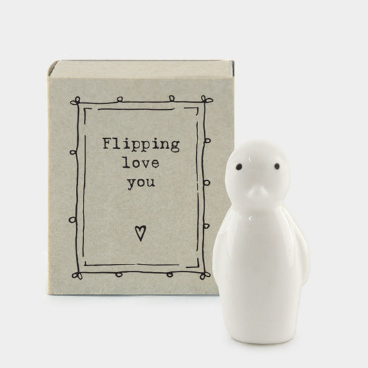 Porcelain Matchbox Message Penguin - Flipping love you