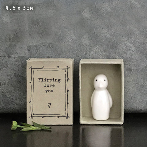 Porcelain Matchbox Message Penguin - Flipping love you