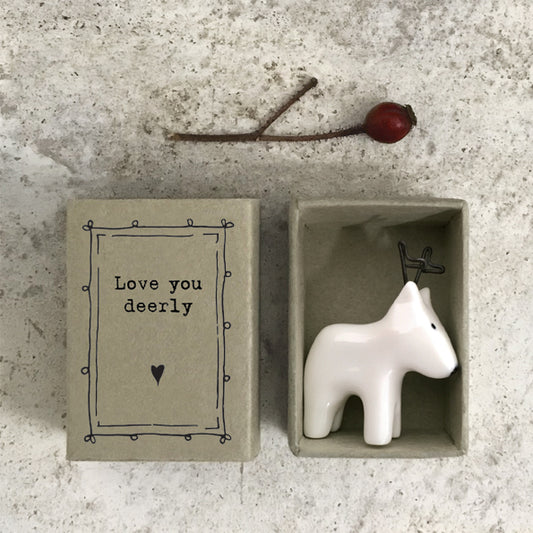 Porcelain Matchbox Message Reindeer - Love you deerly