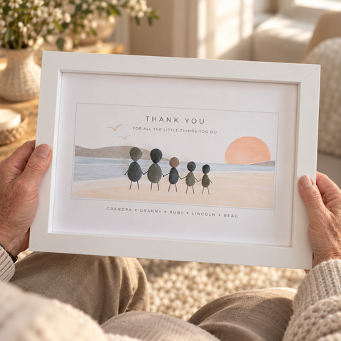 Personalised Family Pebble Picture Gift — Golden Skies | Unique Mother's Day, Christmas, Birthday Gift