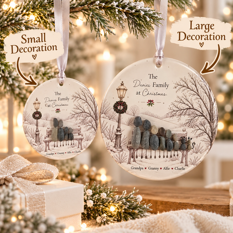 Personalised Family Christmas Bench Decoration — The Storybook Collection | Personalised Pebble Christmas Tree Keepsake | Unique Christmas Gift