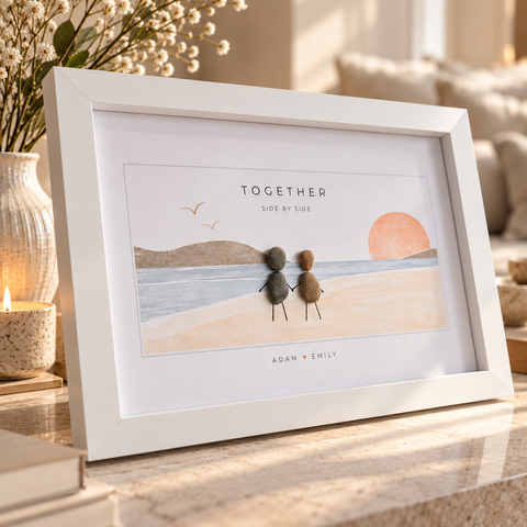 Personalised Family Pebble Picture Gift — Golden Skies | Unique Mother's Day, Christmas, Birthday Gift