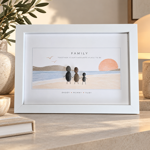 Personalised Family Pebble Picture Gift — Golden Skies | Unique Mother's Day, Christmas, Birthday Gift