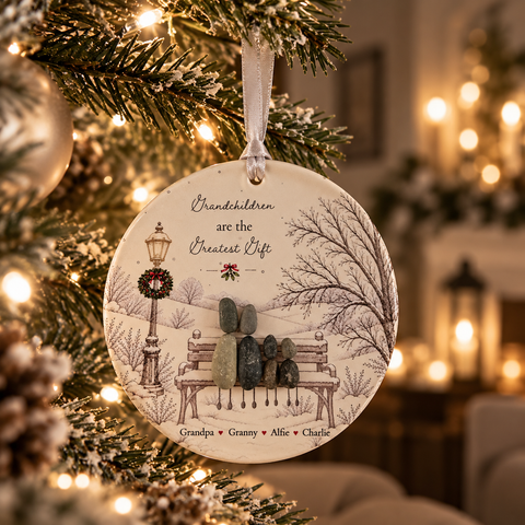 Personalised Family Christmas Bench Decoration — The Storybook Collection | Personalised Pebble Christmas Tree Keepsake | Unique Christmas Gift