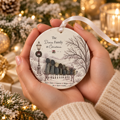 Personalised Family Christmas Bench Decoration — The Storybook Collection | Personalised Pebble Christmas Tree Keepsake | Unique Christmas Gift