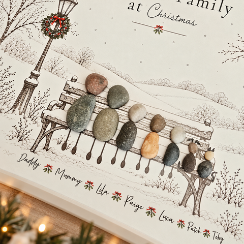 Personalised Christmas Bench Family Pebble Picture Gift — The Storybook Collection | Unique Christmas Gift | Grandparent Gift