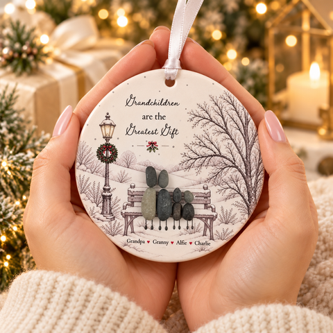 Personalised Family Christmas Bench Decoration — The Storybook Collection | Personalised Pebble Christmas Tree Keepsake | Unique Christmas Gift