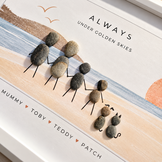 Personalised Family Pebble Picture Gift — Golden Skies | Unique Mother's Day, Christmas, Birthday Gift